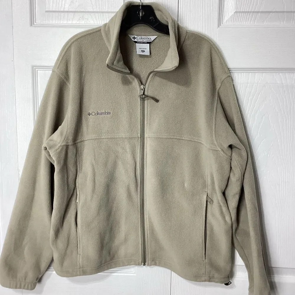 Columbia Fleece Jacket Beige Full-Zip Men’s M Zip Front